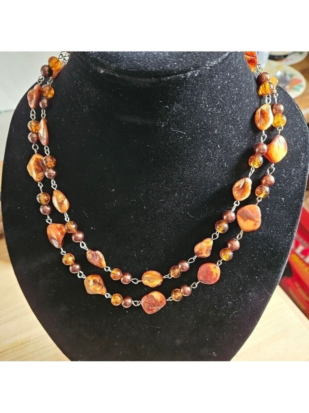 Vintage 80s Agate Stone Nugget 2-Strand Necklace - Picture 1 of 7